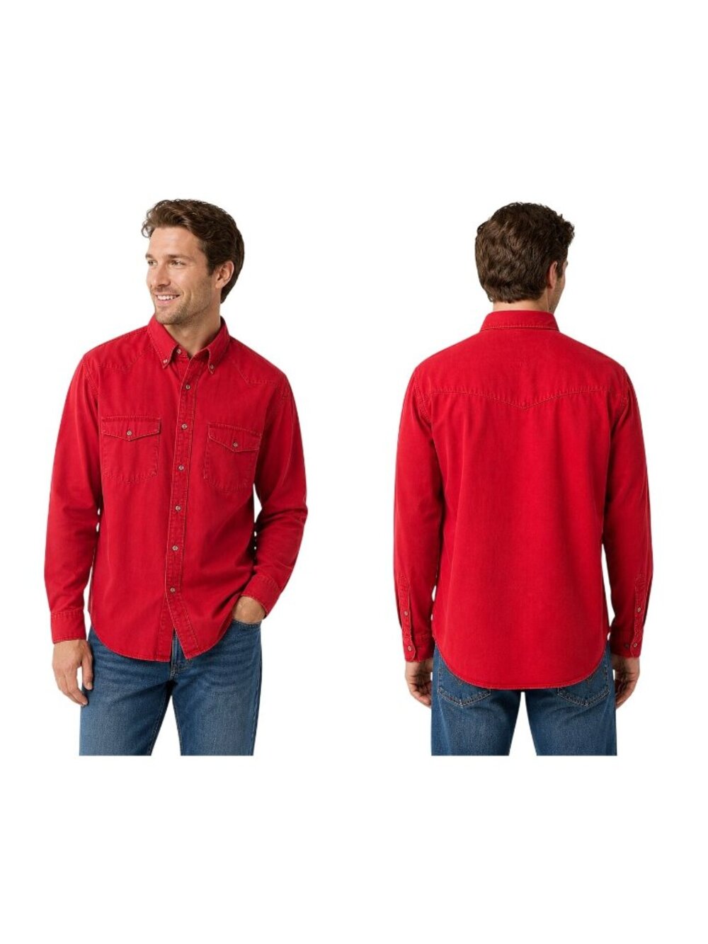 Wrangler XL Mens Red Button-Up Shirt Long Sleeve 100% Soft Cotton Western Style